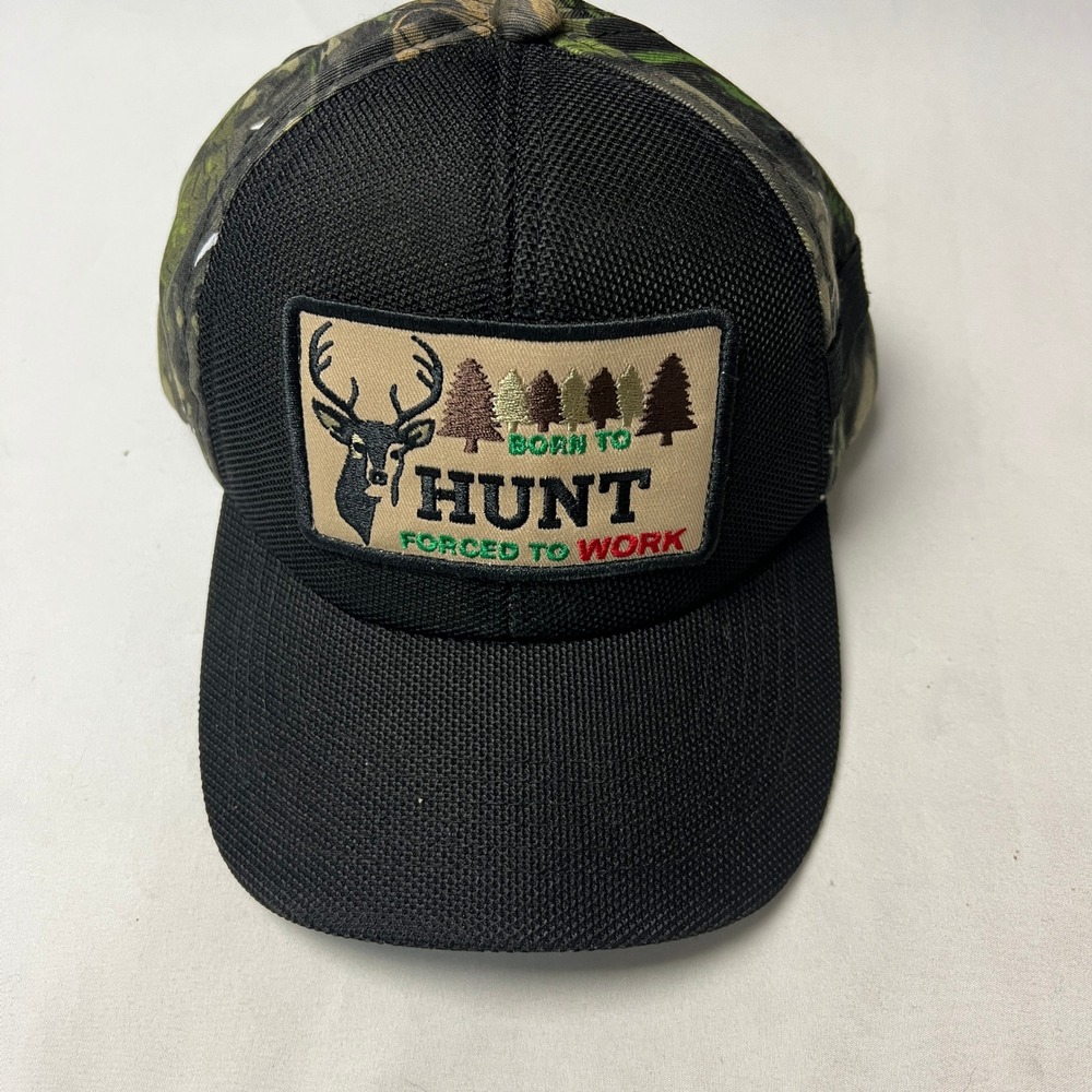 Pit Bull Born To Hunt‎ Hat Camo Hunting Black Mesh Trucker Cap Outdoorsman